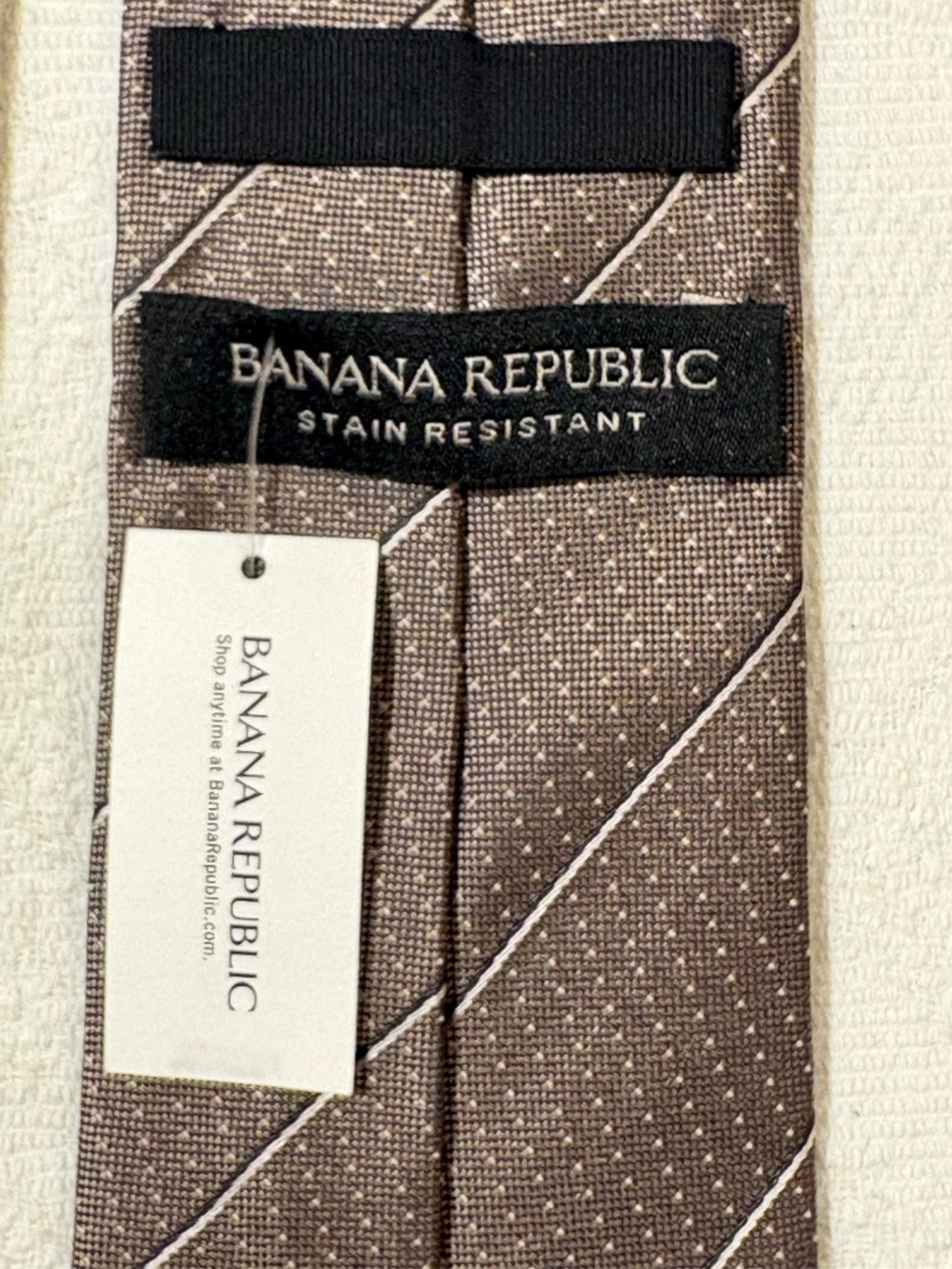 NWT Banana Republic Stain-Resistant Silk Tie Striped Brown Taupe
